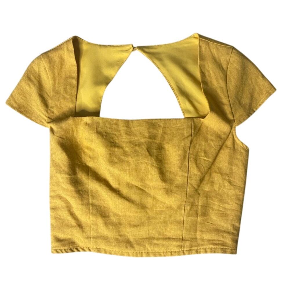 Forever 21 Yellow Square Neck Cutout Back Smocked Waist Crop‎ Top Size Small